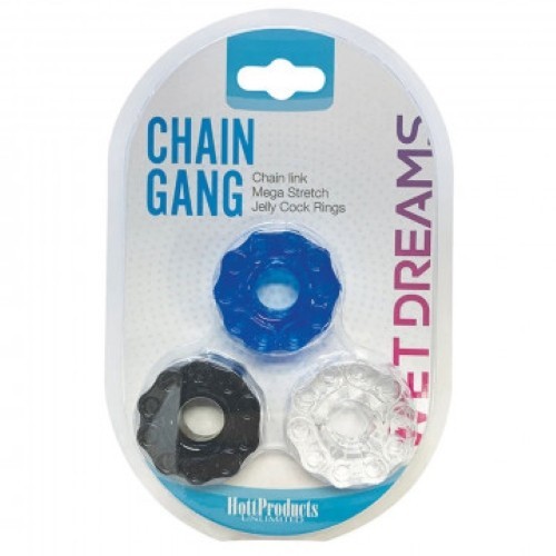 Hott Products Unlimited Wet Dreams Chain Gang Cock Rings - Asst. Pack of 3 gallery