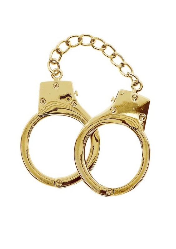 Gold BDSM Handcuffs with Skull Keys Gold Plated Handcuffs gallery