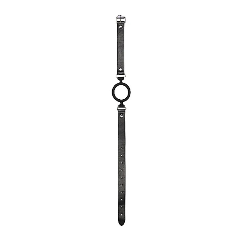 Ouch! Black & White Silicone Ring Gag With Adjustable Bonded Leather Straps Blac gallery