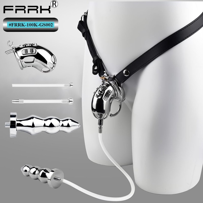 Metal Chastity Cock Cage with Beaded Plug To Pee Clean Chastity Device Male FRRK