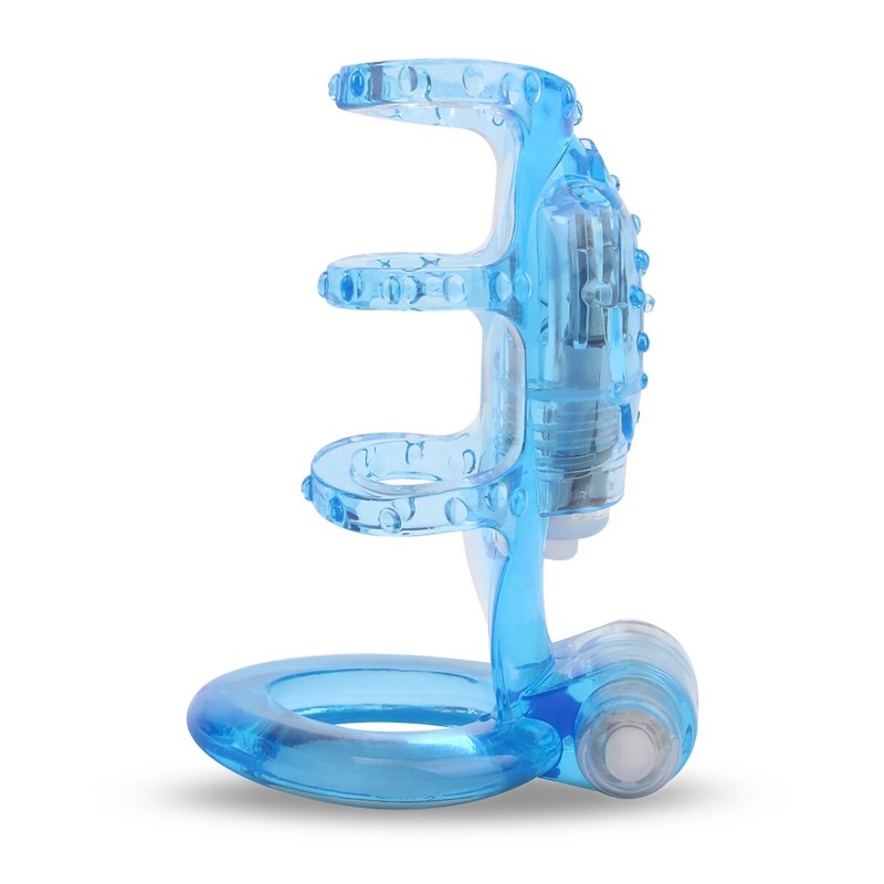 Dual Motor Vibrating Power Cock Cage Penis Ring Sleeve Extension Girth Enhancer gallery