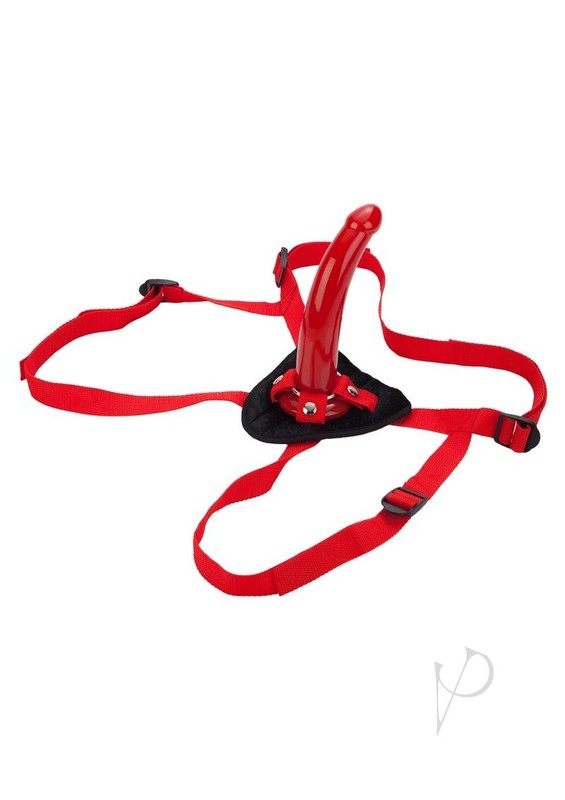 Red Rider Adjustable Strap-On with Dildo 7in - Red gallery