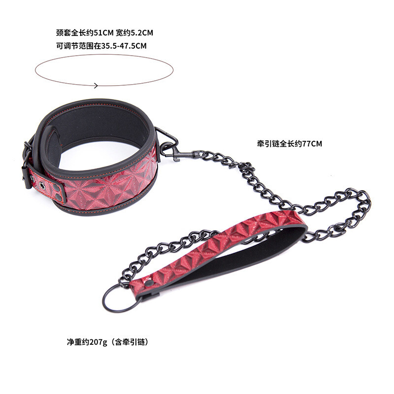 BDSM PU Leather Neck Collar with Chain Leash Slave Flirt Couples Bondage Sex Toy gallery