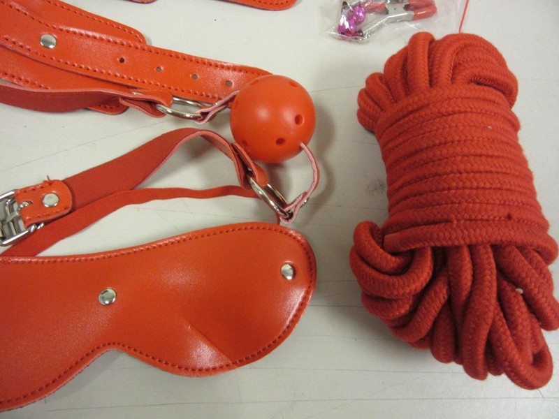 Bondage Kit 6 Piece Set Red Restraints Sex Toy Cuffs Whip Gag Rope Nipple Clamps gallery