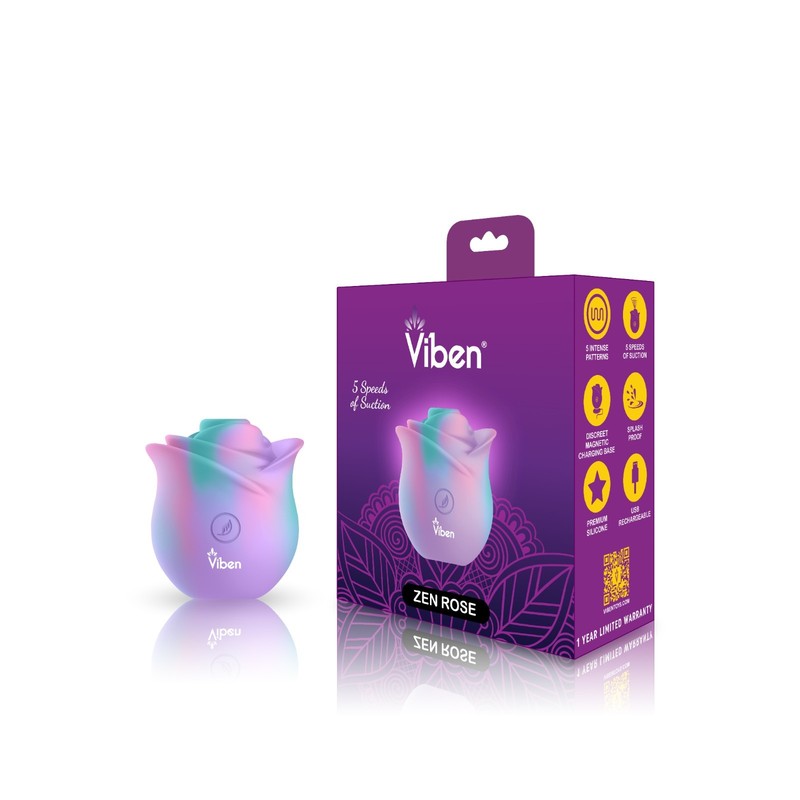 Rose Suction Stimulator 5 Speeds USB Rechargeable Silicone Viben Zen Splashproof gallery