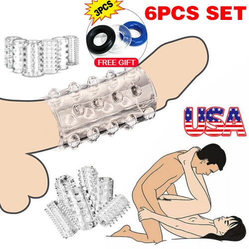 6pc Male Cock-Girth-Enlarger-Enhancer-Penis Extension-Extender-Sheath Sleeve-Men