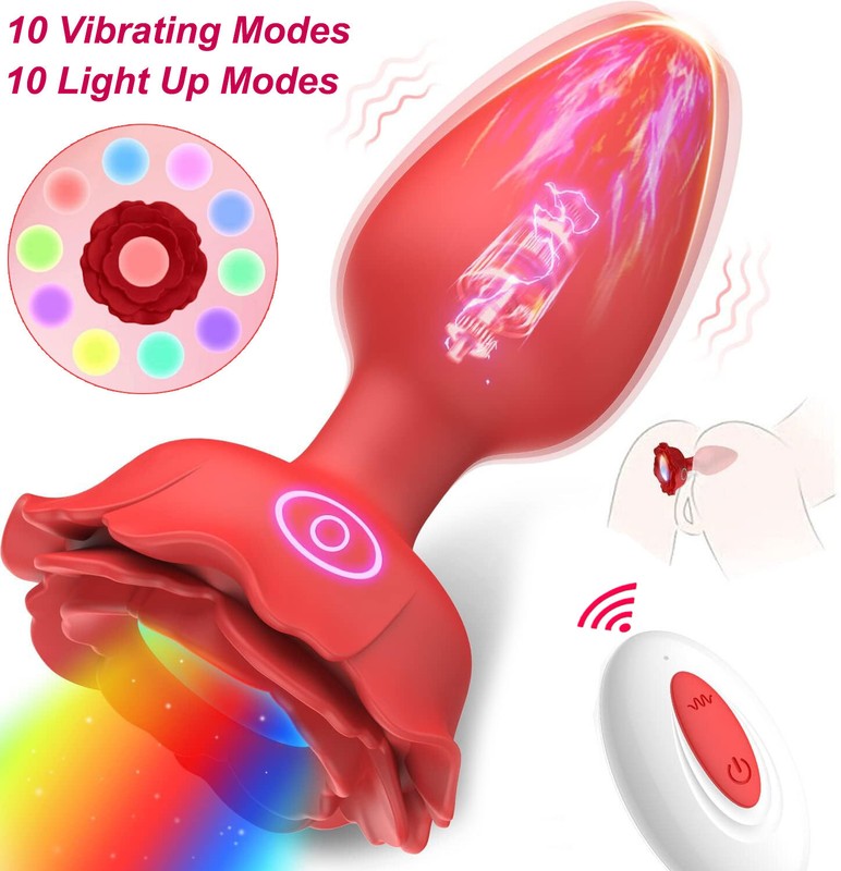 Anal Butt Plug Rose Vibrator Prostate Massager Sex Toys Women Men With LED Light
