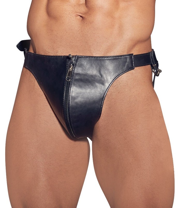 ZADO Leather Bondage Thong Men Chastity Fetish Jock String Lock Chastity Men gallery