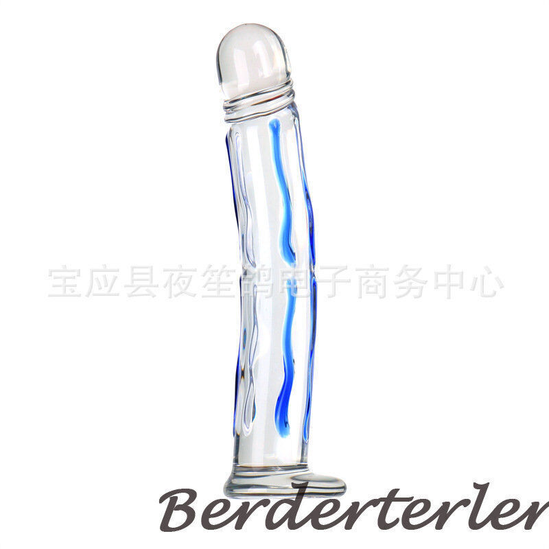 Large Thick Blue Stripe Crystal Glass Realistic Penis Dildos Butt Plug Sex Toys gallery