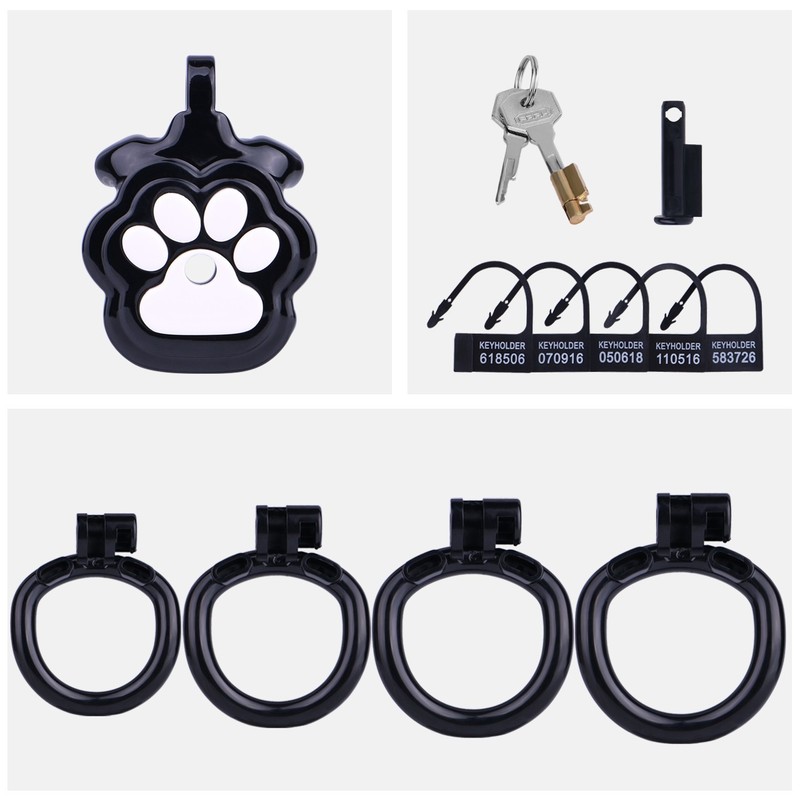 Cute Chastity Device Kitty Locking Cage Penis Bondage Sissy Abstinence Four Ring