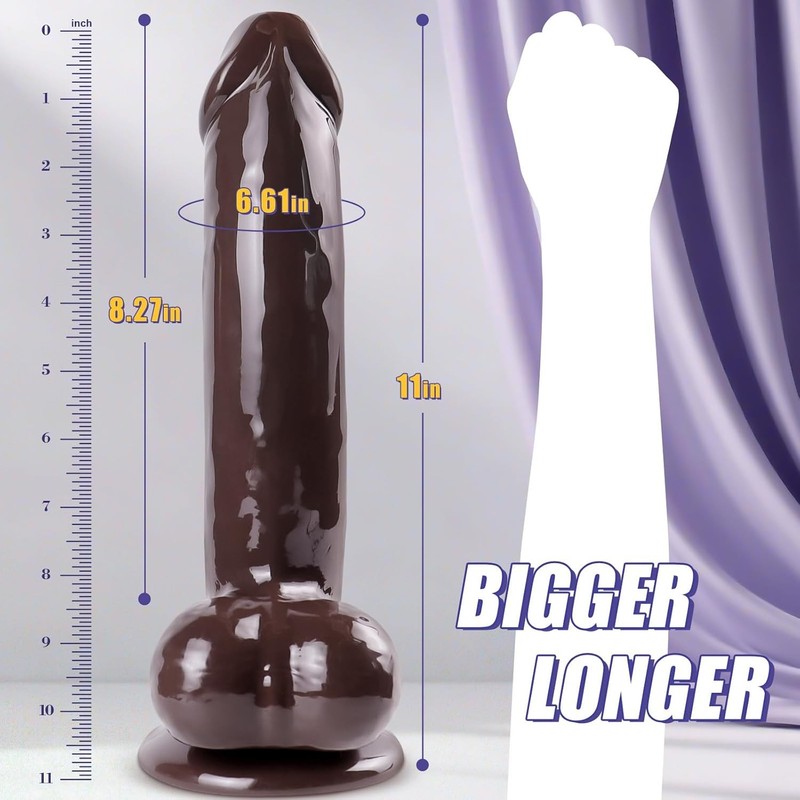 11 Inch Black Realistic Dildo with Strong Suction Cup Dildo for Hands-Free Play, gallery