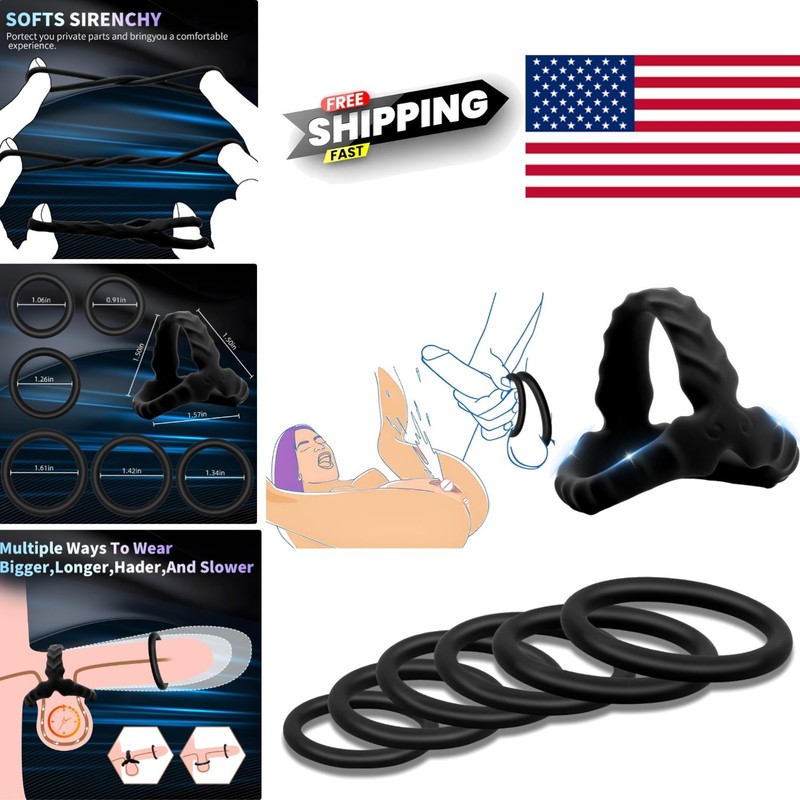 Stretchable Penis Rings for Men with 7 Sizes Black Silicone Pleasure Set