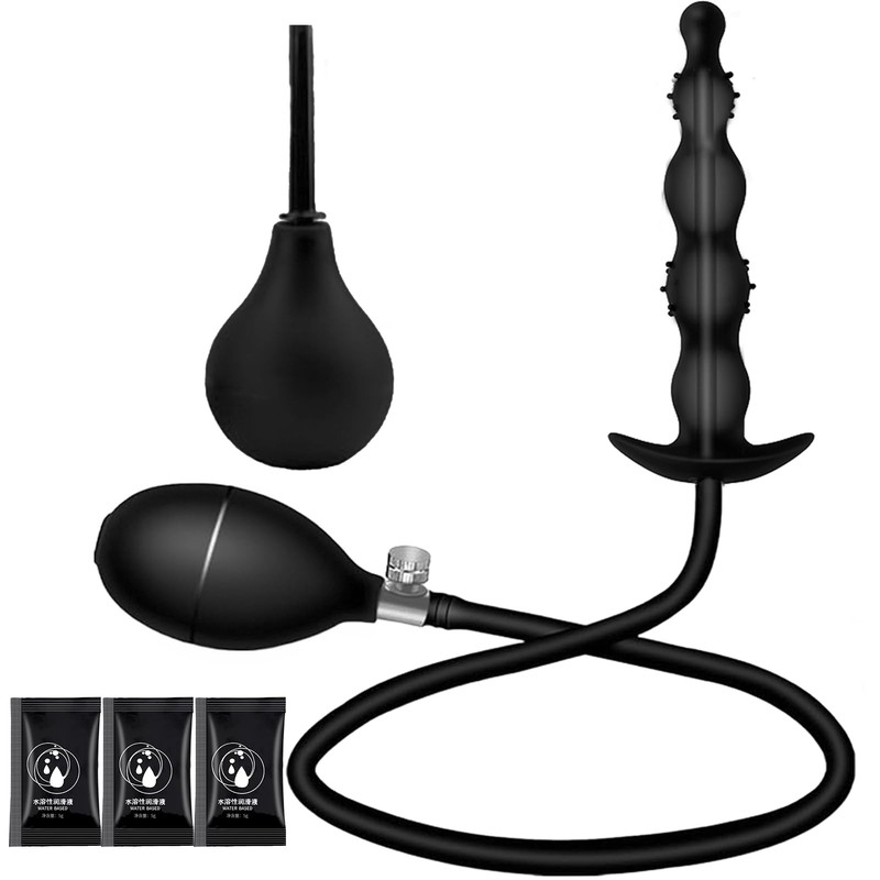 New Silicone Inflatable Bead Anal Plug with Solid Center Silicone Anal Balloo…