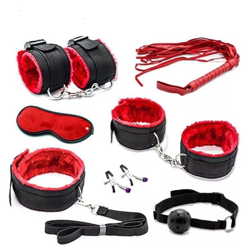 7pc Erotic Sex Toys Set Restraint Bondage Handcuffs Ankle Cuffs Nipple A3