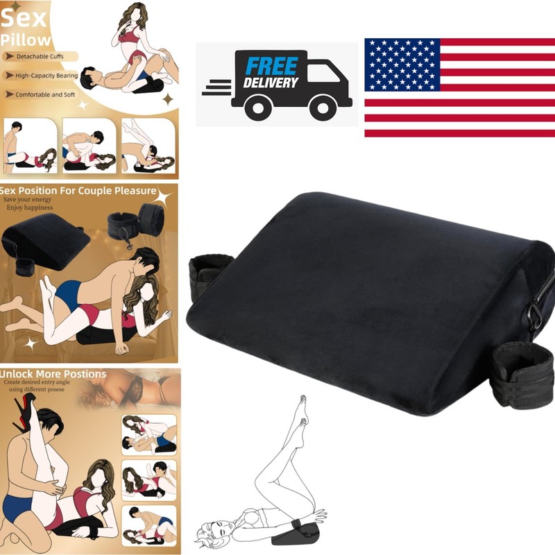 Sex Pillow Foam Cushion with Handcuffs for Couples Black High Density Support