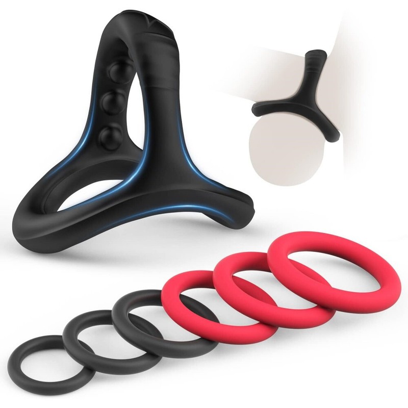 7 Piece Silicone Cock & Ball Sling Ring & Penis Ring Set Sex Toy for Men