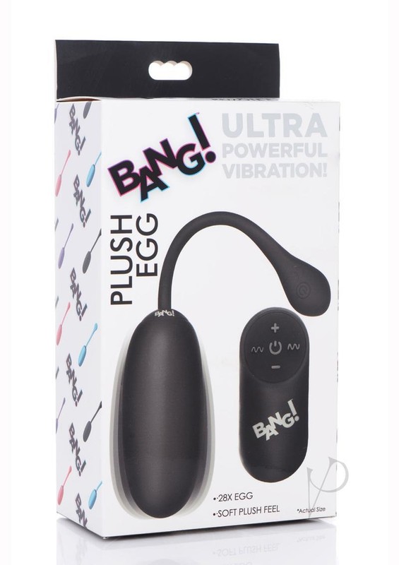 Bang! 28x Plush Silicone Rechargeable Egg with Remote Control – Black