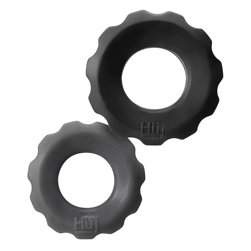 Oxballs Hunkyjunk Cog 2 Sizes Cock Ring Set Grey/Black