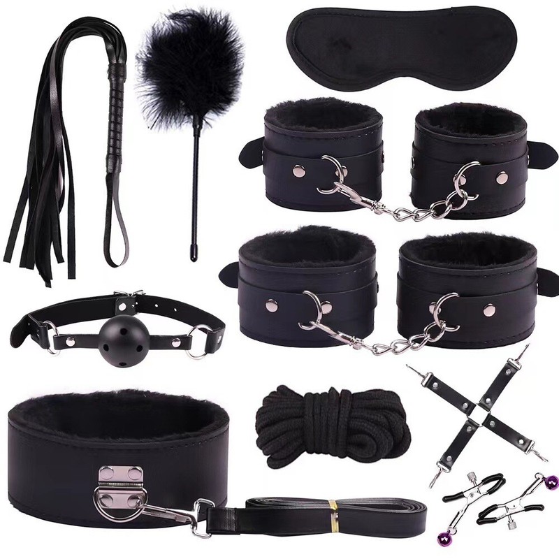10PCS Set Bondage Kit Flirt Toys BDSM Slave Restraint Erotic Sex Couple Love Toy