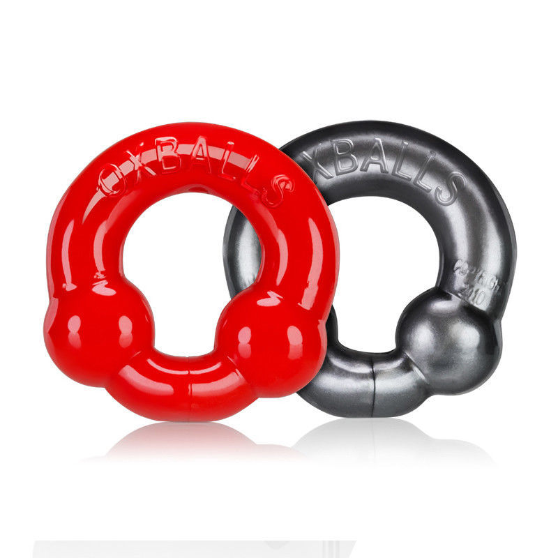 Oxballs Ultraballs 2 Piece Cock Ring Set Red & Grey Male Sexual Enhancer