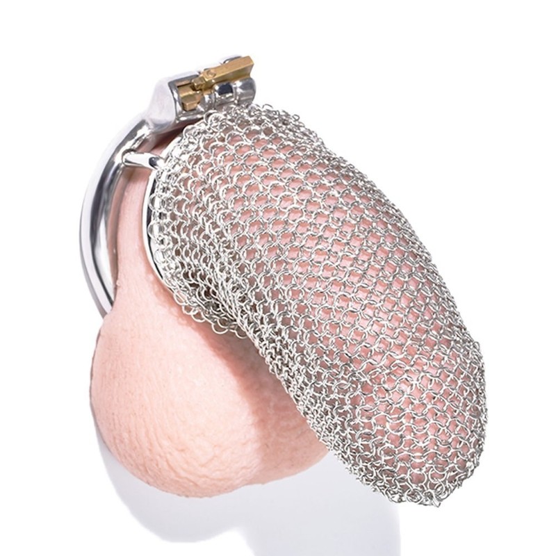 FRRK Chain Mail Chastity Device Cage Metal-Chain Penis Lock Mesh Cage for US Men gallery