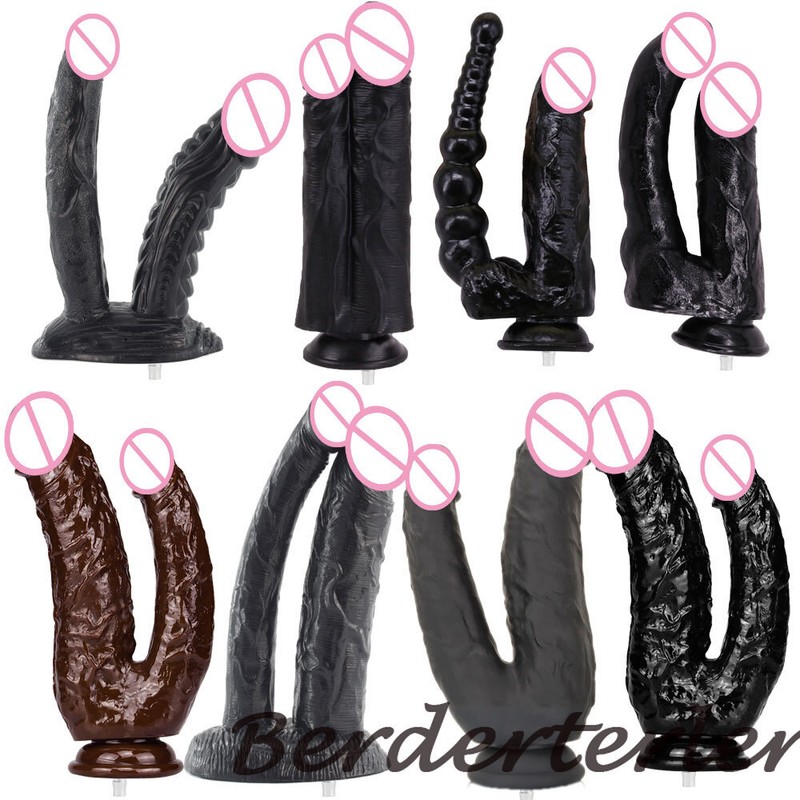 Long Black Double Dildo Attachment Sex Machine Vagina/ Anus VAC-U-LOCK Connector