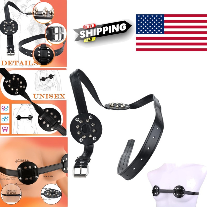 BDSM Adjustable Nipple Toy with Spike for Pain and Pleasure Black PU Leather