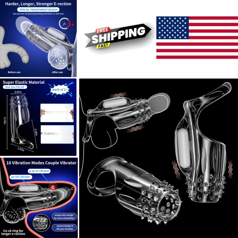 Penis Sleeve Vibrating Cock Ring Set Pack of 2 Waterproof Adult Toys