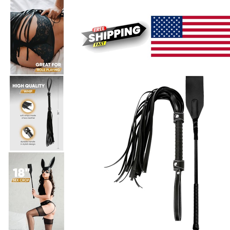 Sex Whip for Couples Play 33 Inch Flogger and 18 Inch Crop BDSM Accessories