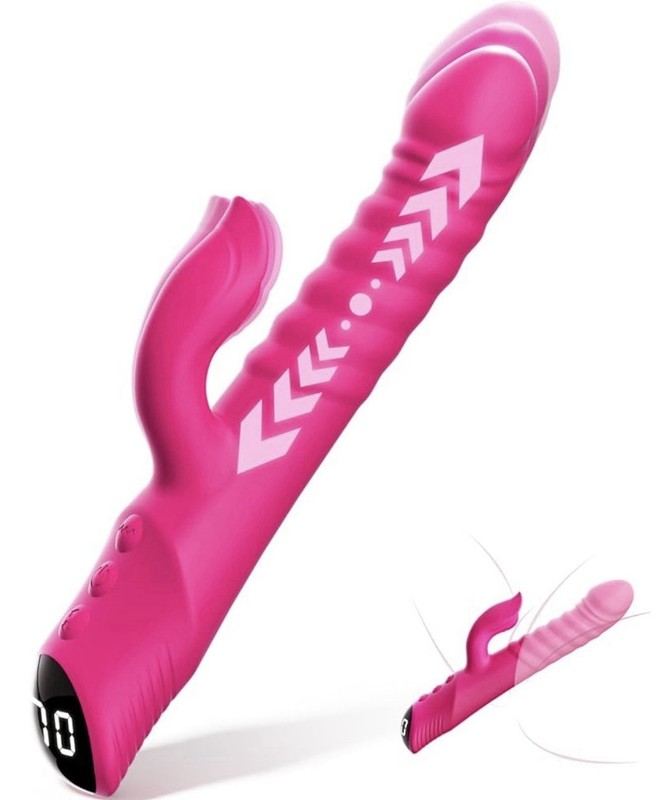 Vibrator Thrusting Dildo for Women, Type-C Rechargeable Rabbit Vibrator Rose Toy
