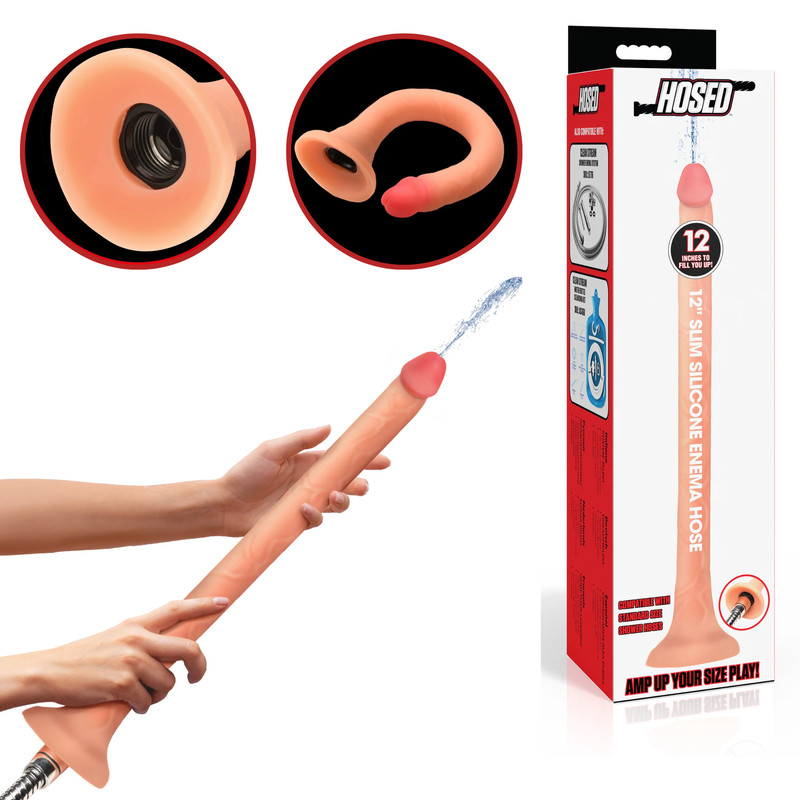 Long Slim Realistic Silicone Enema Hose Large Anal Douche Lifelike Dildo Sex Toy