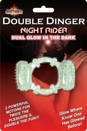 Hott Products Double Dinger Night Rider Glow In Dark – Male Vibrating Cock Ring