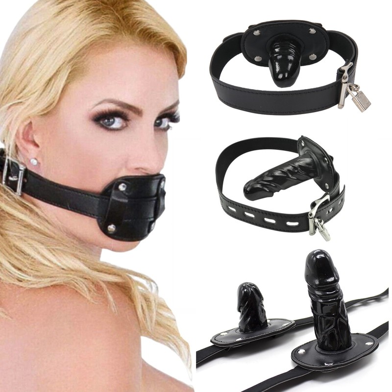 Silicone Dildo Gag Penis Plug Mouth Gag Restraints PU Harness Strap Sex Toy BDSM gallery