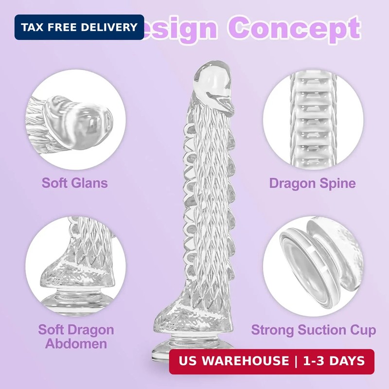 6.3 inch Clear Dragon Dildo with Strong Suction Cup for Hands-Free Play,Realisti gallery