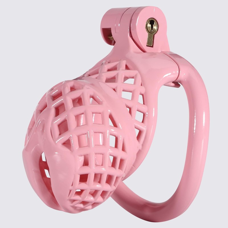Male Chastity Cage, Small Device with 5 Sizes Rings and Small, Pink