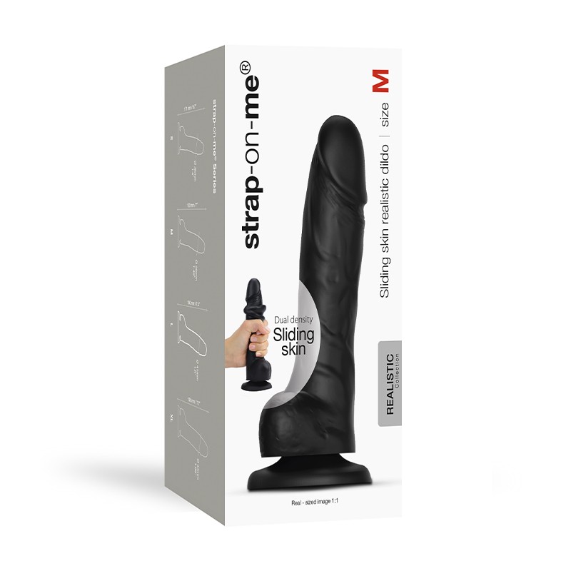 Strap-On-Me Realistic Collection Sliding Skin Dual-Density Silicone Dildo Black