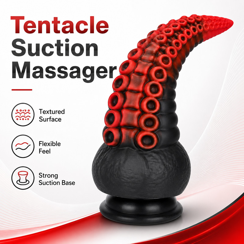 Fantasy Tentacle Dildo Silicone Dual Texture Suction Cup Base 7.87 in