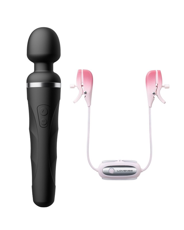 LOVENSE Domi 2 Wand Massager Vibrator+Gemini Vibrating Nipple Clamps Adjustable