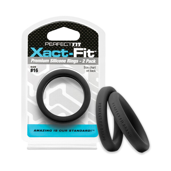 Perfect Fit Xact-Fit #16 2 Pack Black – 1.6&Prime; Male Cock Ring Sexual Enhancer