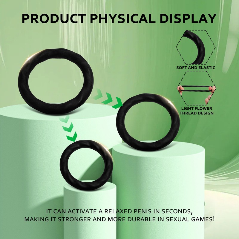 3PCS Silicone Male Cock Ring Super Strong Stretchy Stay Harder Penis Rings Men gallery