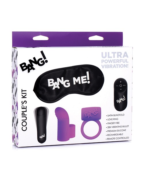 Bang! Couple&rsquo;s Kit with RC Bullet, Blindfold, Cock Ring & Finger Vibe – Purple