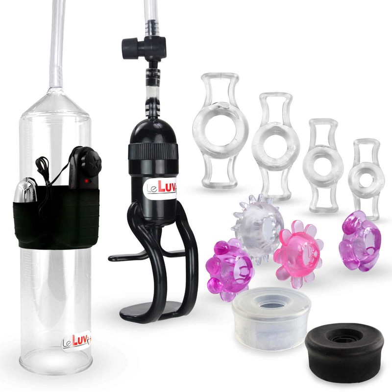 LeLuv Penis Pump with Bullet Zgrip EasyOp Black, Clear, 4 C. Rings, 4 Jelly