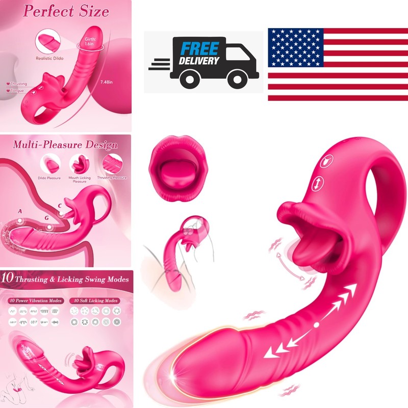 Clitoral Stimulator with 10 Thrusting Modes and Tongue Licking Functions Pink
