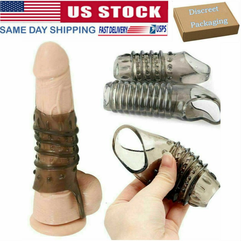 2PC Penis Sheath Dick Extender Enlarger Enhancer Stretch Reusable Girth Ring Men