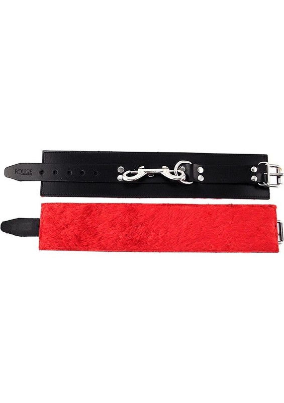 Rouge Leather Ankle Cuffs with Faux Fur Lining – Black and Red